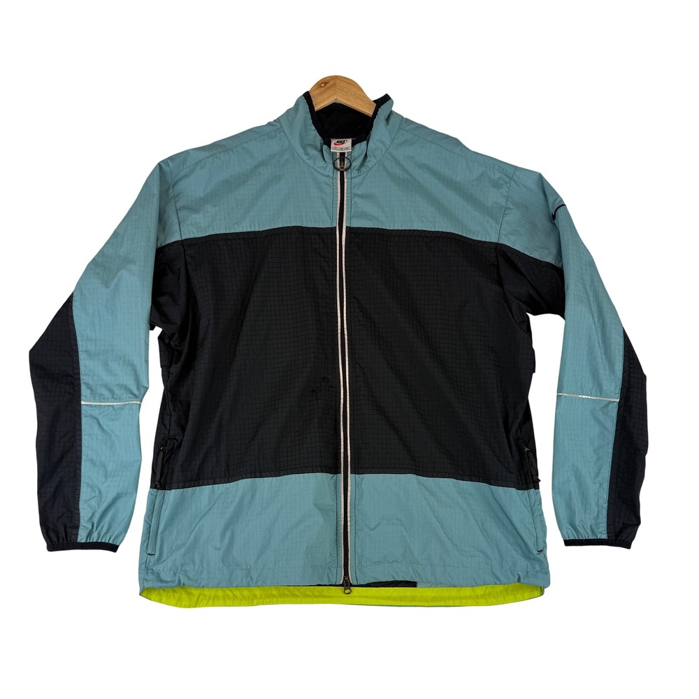 Vintage Nike Windbreaker Jacket Mens XL Teal Black Ripstop Full Zip Mesh‎ Lined